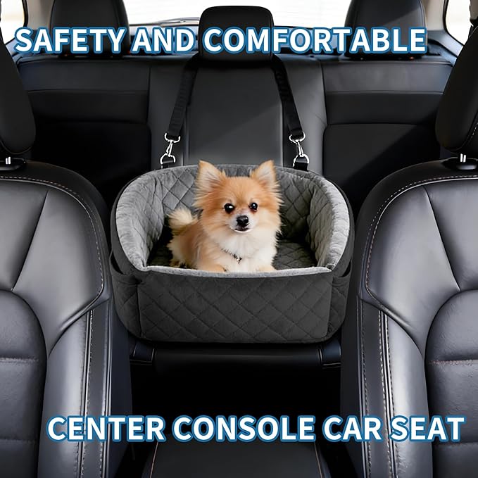 Suitable for Most Vehicles Dog Booster Car Seat for Small Dogs Up to 25-35 Lbs Fully Detachable Machine Washable Cover Adjustable Safety Straps & Leash Non-Slip Bottom with Storage Pockets（Dark Grey）