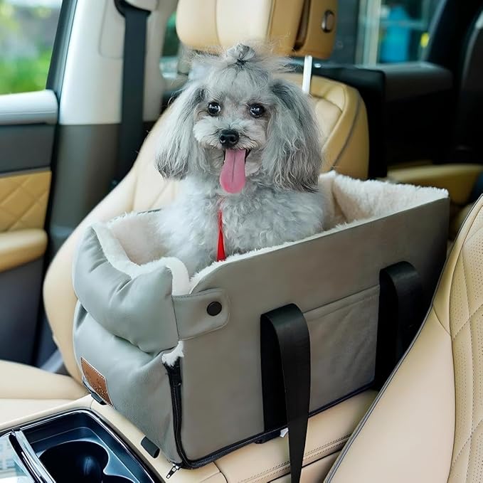 Dog Car Seat for Small Dogs Cats, Pet Travel Car Seat, Middle Console Dog Booster Box, Detachable Washable Center Console Pet Siting Armrest Booster for Puppy Cats Pets Up to 13.5lbs