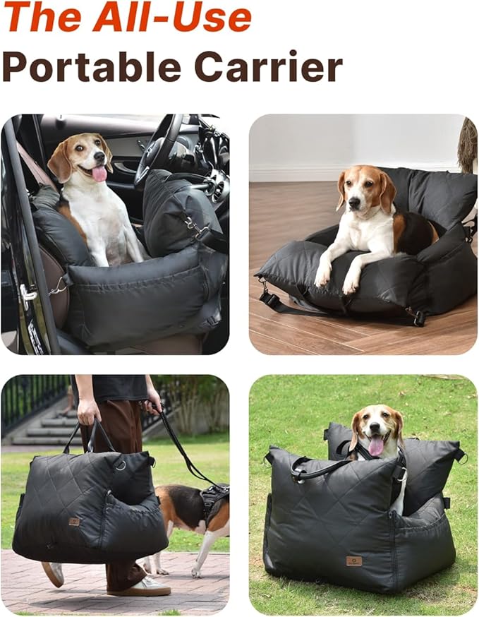 PET MARVEL Dog Car Seat for Small Dogs Up to 25 lbs, Pet Booster Seat with Safety Leash and Thick Cushion, Fully Detachable Washable Pet Bag with Storage Pocket, Portable Car Travel Carrier, Black