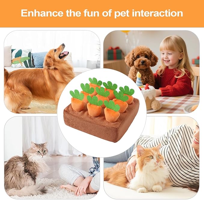 Dog Snuffle Mat - Puzzle Treat Toy with Carrots, Puppy Enrichment Mats for Mental Exercise, Boredom Reduction Accessory, Pet Activity Mat with Fun Challenge, Indoor Training Tool for Home Use