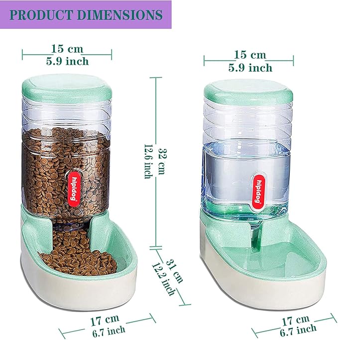 Automatic Feeders and Waterer Dog Cat Food Feeder Water Dispenser Gravity Food and Water Dispenser Automatic Food Dispenser for Small Large Pets Green