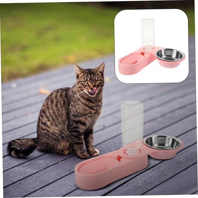 Pet Feeder with Bowls Rotating Stainless Steel Design for Cats and Dogs Clean Automatic Water Dispenser Space-Saving Pet Feeding Station Pink