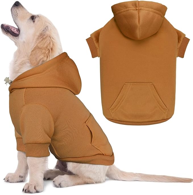 Dog Sweaters for Small Dogs Dog Hoodie Solid Soft Brushed Fleece Pet Clothes Pet Hoodie Sweatshirt with Pocket(Coffee-S)