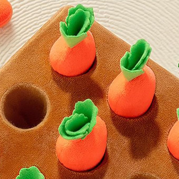 Carrot Snuffle Mat, Plush Carrot Interactive Feed Game, Plush Puzzle Toys, Non-Slip Nose Work Feed Games Pet Stress Relief with 9 Carrots