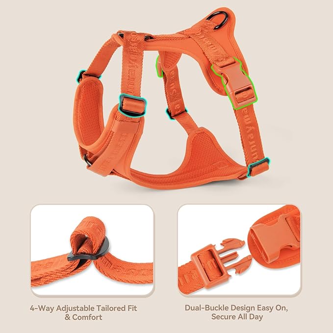 No Pull Dog Harness with Lycra, Three-Point Force Dispersion & 3D Padding, Adjustable Breathable Mesh for Small Medium Large Dogs(Orange,XL)