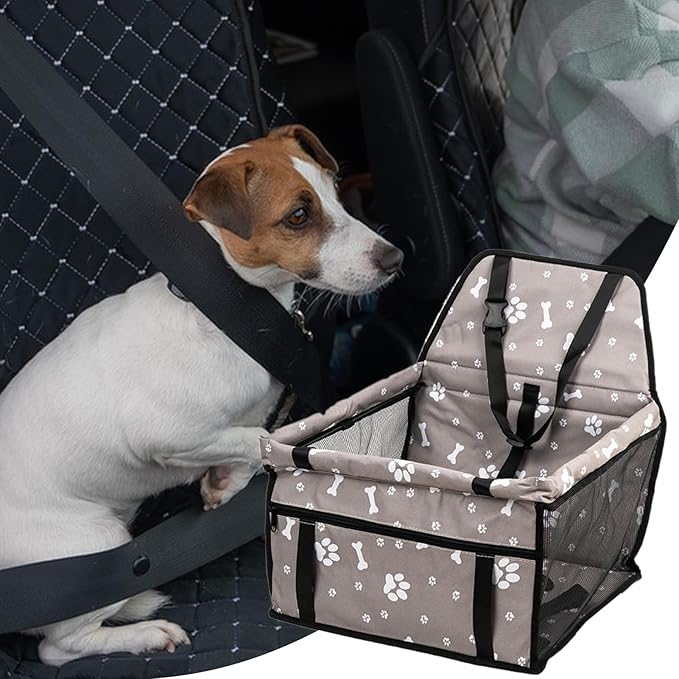 Portable Dog Booster Car Seat, Foldable Puppy Carseat with Storage Pocket, Comfortable Pet Travel Accessory, Durable Safety Carrier Organizer, Versatile Solution for Road Trip Long Driving Vet Visits