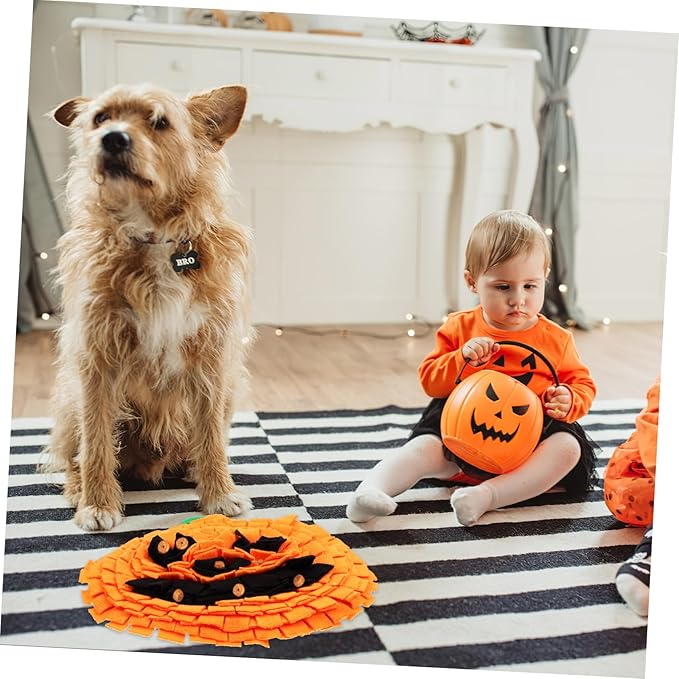 Pumpkin Snuffle Mat for Dogs Interactive Pet Enrichment Toy Slow Feeder Bright Design Mental for Large Breeds and Cats