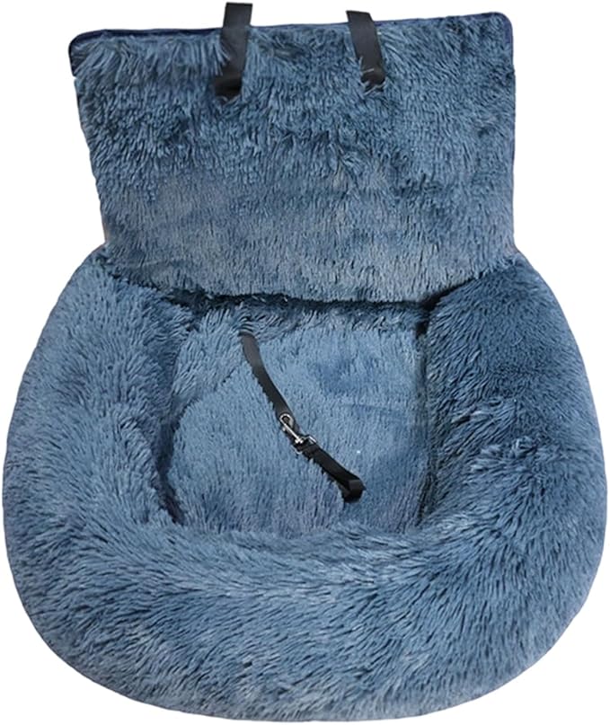 Generic Dog Car Seat for Dogs,Fluffy Pet Seat with Detachable Washable Cushion, Portable Travel-Safe Bed for Cars with Safety Belts (Blue, 60X60cm)
