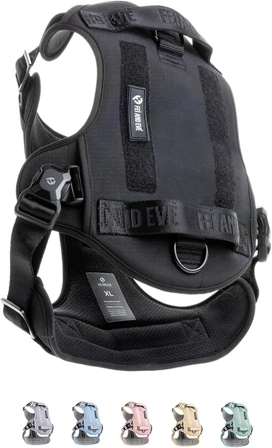 Fei & Eve MagEase Dog Harness - 3-Second Magnetic Buckles | 3-Point No-Pull Control | Heavy-Duty 900D Nylon | Dual Safety Handles | Breathable Mesh | Adjustable Fit | Large,Black