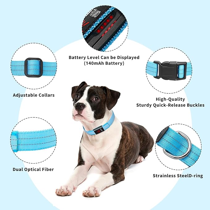Light Up Dog Collars, LED Dog Collar Light Adjustable USB Rechargeable Super Bright Safety Light Glowing in The Dark Reflective Dog Collar for Medium Large Small Dogs