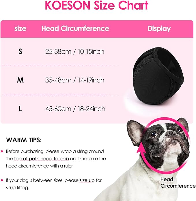 KOESON Dog Calming Hoodie - No Shake Ear Wraps for Dogs, Anxiety Relief & Noise Protection, Water Resistant Pet Ear Cover Muffs for Firework, Grooming, Thunderstorms, Swimming, Bathing, Black S