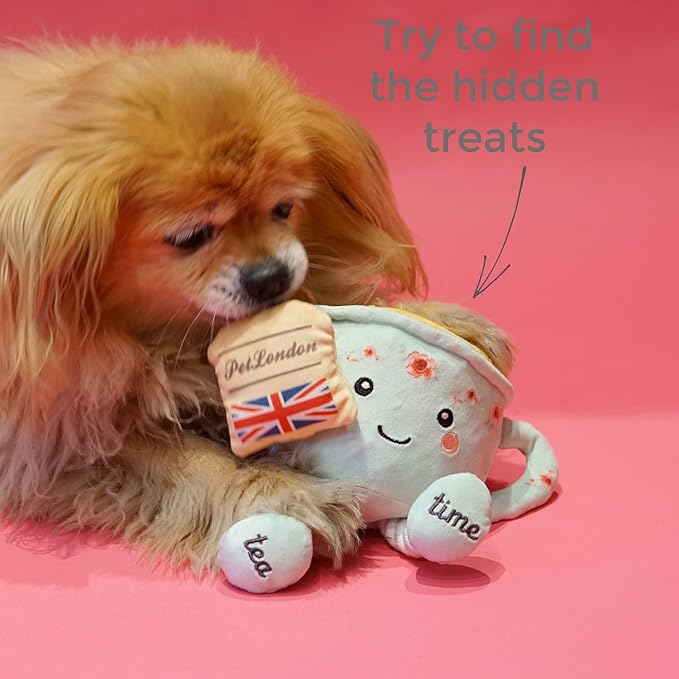 English Teacup Nosework Plush Dog Toy with Rope Legs and crinkle sound-UK British design for Dogs