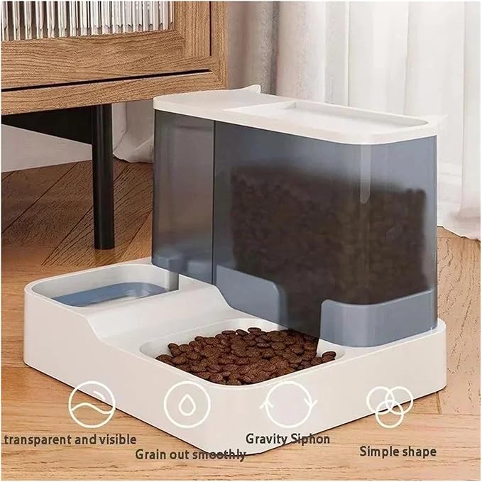 2.2L Large Automatic Smart Pet Dog Feeder Drinking Fountain Plastic Food Bowl Pets in 1 Water Dispenser(Gray)