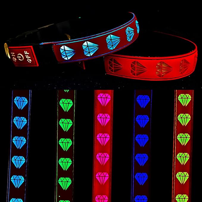Customized Subversive USB-C led Light up Airtag Dog Collar, Subversive 3D Sunflower Design Comfortable and Soft Material,Multicolored Lighting (D-RED, M(15.7-19.7"))