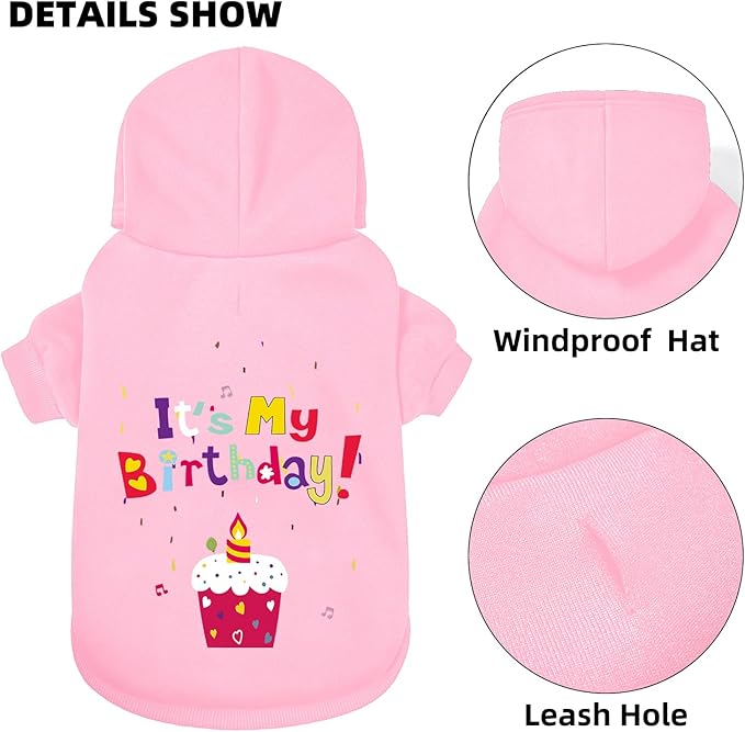 GreenJoy Dog Sweater Dog Hoodie Cold Weather Coat Hooded Sweatshirt for Puppies,Cats, Small Medium Large Dogs (Pink(It's My Birthday), Small)