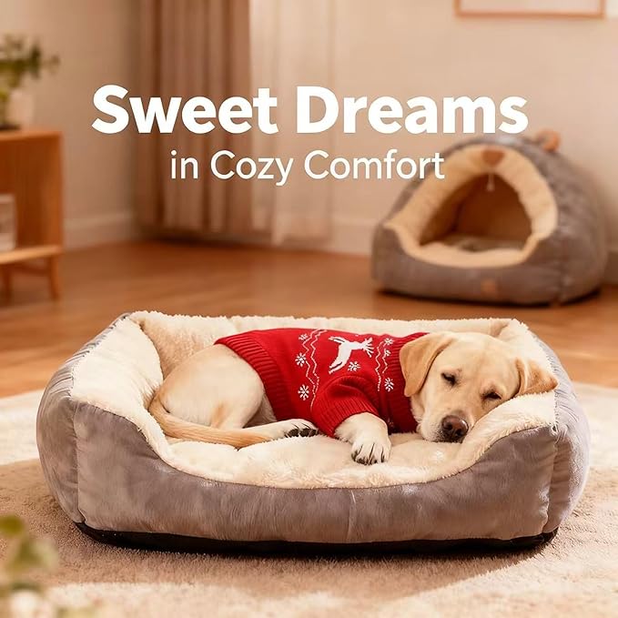 Christmas Small/Medium Dog Sweater, Warm Dog Winter Coat w/Sleeves & Leash Hole, Comfy Stretch Premium Dog Clothes for Labrador-Best for Holidays, Daily Walks XL Red