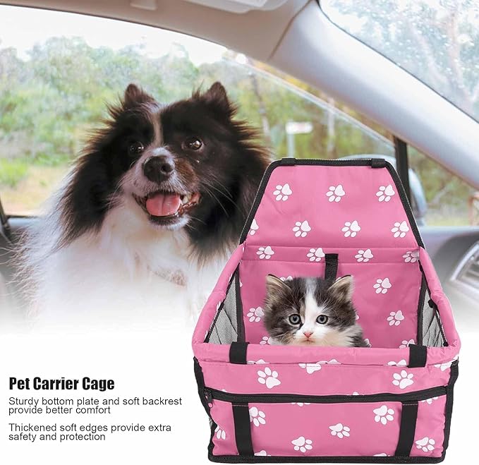 Small Dog Car Seats, Portable Puppy Dog Car Carrier, Folding Pet Car High Back Booster Seats with Adaptable Straps for Small Pets(44cm-Rose)