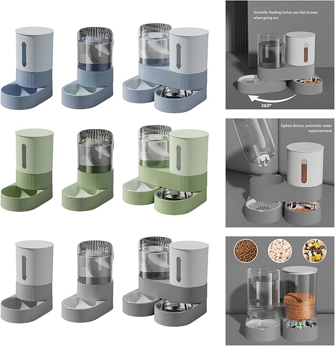 Automatic Pet Feeders with Removable Stainless Steel Bowls, Anti-Slip Base & Integrated Water Dispenser for Dogs Spill Elevated Bowl