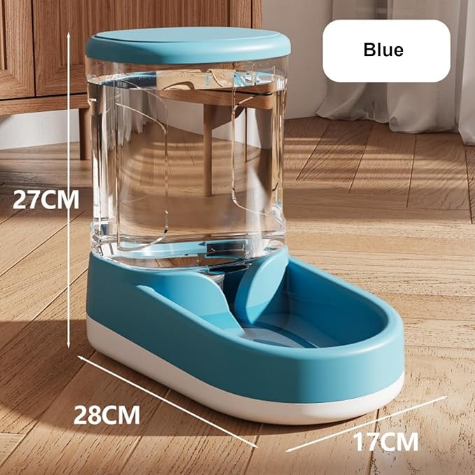 Gravity Pet Feeder & Water Dispenser Set (2Pcs), 1 Gallon Large Capacity Auto-Fill Top Fill Dog Cat Bowl, Fully Transparent Food Container with 6° Tilted Base for Healthy Feeding (Blue)