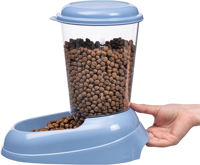 Ferplast Dry Food Dispenser for Dogs and Cats 3 Liter Zenith Practical pet Feeder Food Dispenser Biscuits for Animals, Transparent Tank with lid, Non-Slip Bottom, 20,2 x 29,2 x h 28,8 cm Blue