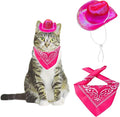 Dog and Cat Cowboy Hat With Bandana Scarf - Mini Pet Costume for Holiday, Halloween, Party Decoration (Rose Red-Style2, Small)