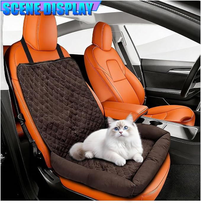 Dog Car Seat, Waterproof Pet Auto Safety Front Seat Cushion, Soft Multifunctional Puppy Car Seats Cover, Universal Washable Vehicle Travel Accessories for Small to Medium Dogs (Coffee)