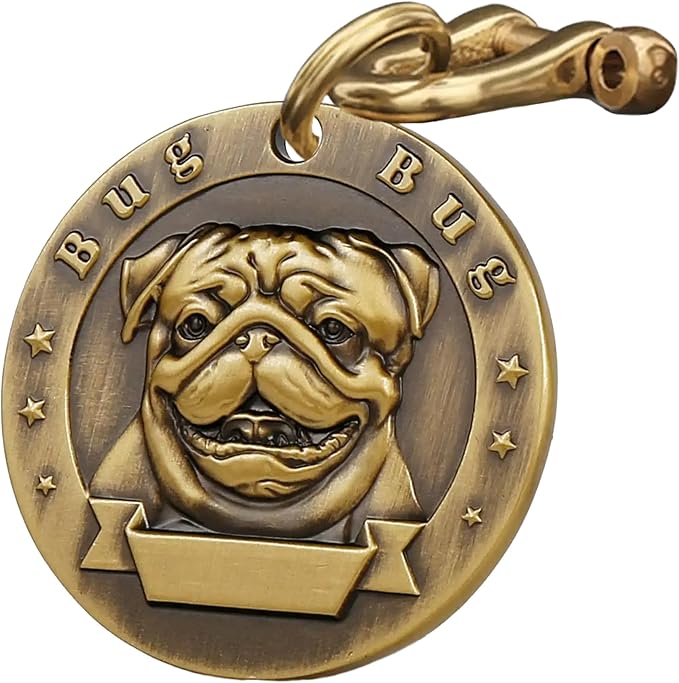 Vintage Pure Copper Pet ID Tags,Personalized Dog Tags,Three-Dimensional Relief Pet Pattern,Lettering on The Front and Back,Custom Pet Tags (B23-Bug)