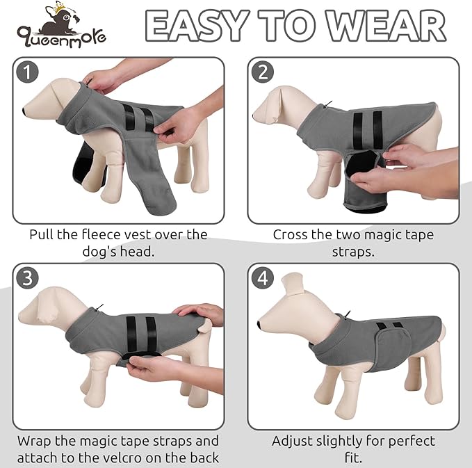 Queenmore Small Dog Sweaters, Soft Fleece Vest Pullover Dog Jacket with Leash Hole, Warm Winter Dogs Clothes Cold Weather Doggy Dachshund Sweater for Small Doggy Cats Boy or Girl (Grey, S)