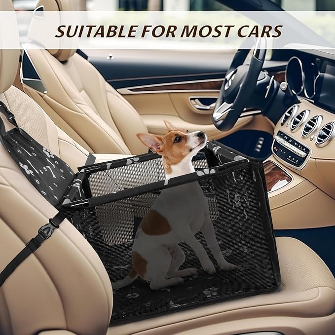 Elevon Pet Dog Booster Seat, Robust Pet Seat & Puppy Seat for Small to Medium Dogs, Breathable and Waterproof Seats, Anti-Collapse Dog Carriers for Small Dogs (Black, PVC Frame)