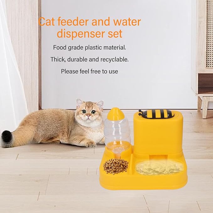 2 in 1 Automatic Pet Feeder and Water Dispenser, Pet Food Bowl, Gravity Food Feeder and Waterer, Large Capacity Dry Wet Separation Dog Cat Food and Water Dispenser Set