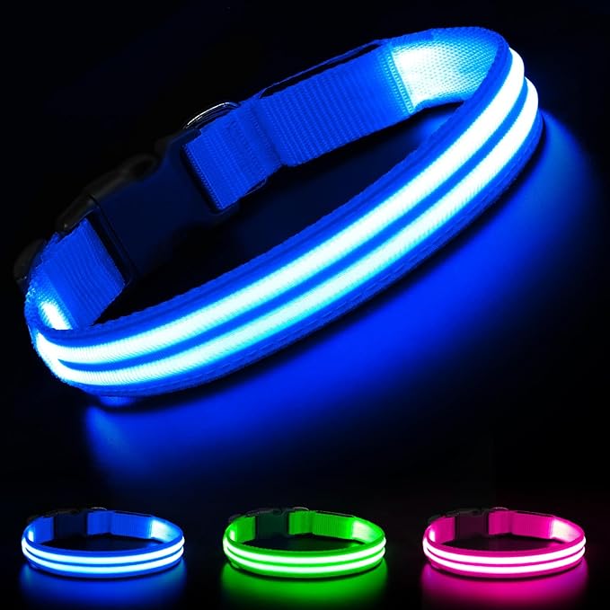 Light Up Dog Collar - Rechargeable LED Dog Collar Light Glow in The Dark Puppy Collar, Dog Camping Gear Adjustable Dog Collars for Small Dogs(Small, Blue)