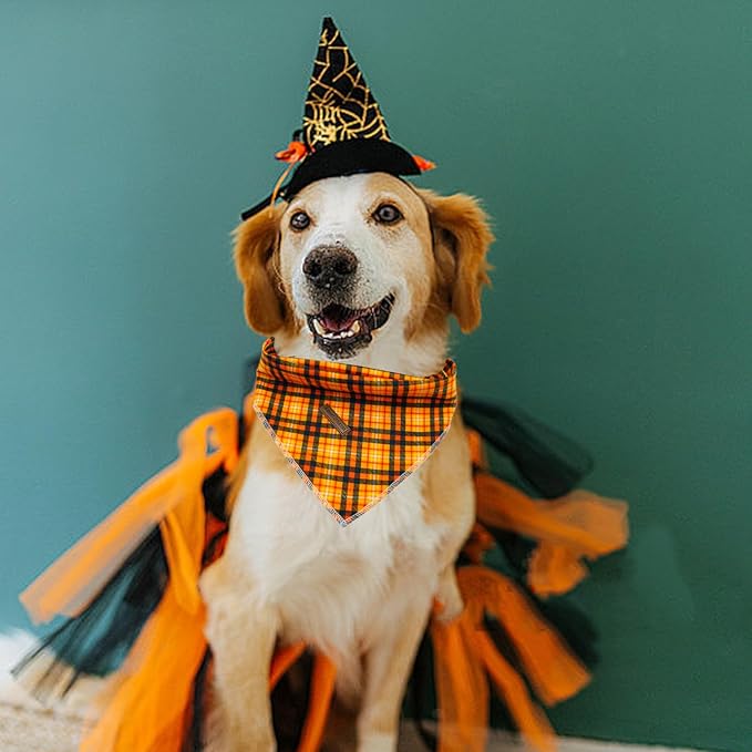 Elegant Little Tail Dog Bandana, Fall Halloween Adjustable Scarf Handkerchief Bib for Small Large Dogs, Boy Girl Square Kerchief