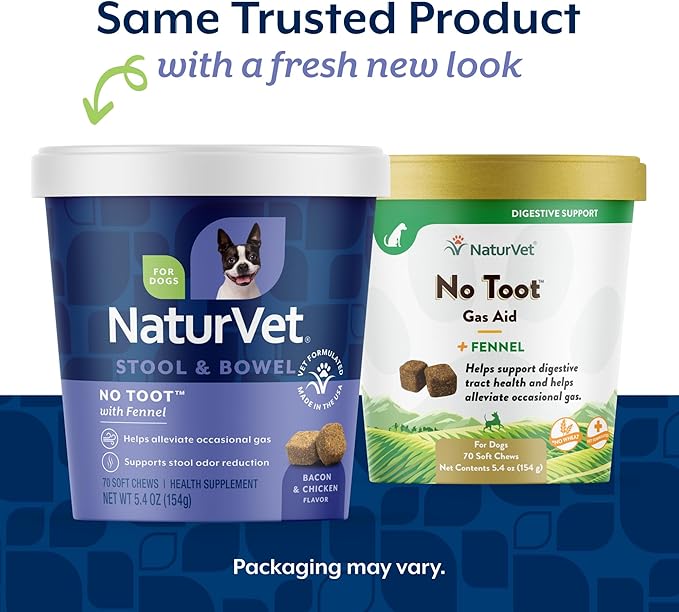 NaturVet – No Toot Gas Aid For Dogs Plus Fennel – 70 Soft Chews | Alleviates Intestinal Gas | Helps Reduce Stool & Urine Odors | 30 Day Supply