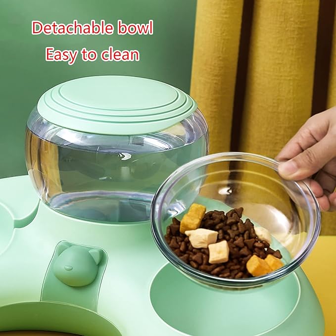 Indoor Dogs Double Feeding Bowls and Automatic Water Dispenser Pet Eating Drinking Pet Dogs Bowls Multi-Color Can Choose