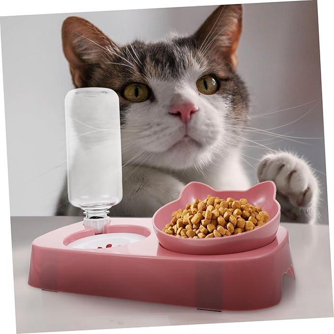 Sosoport Automatic Cat Food and Water Set Non-Slip Base Detachable Bottle Pet Feeder Dispenser for Dogs and Cats