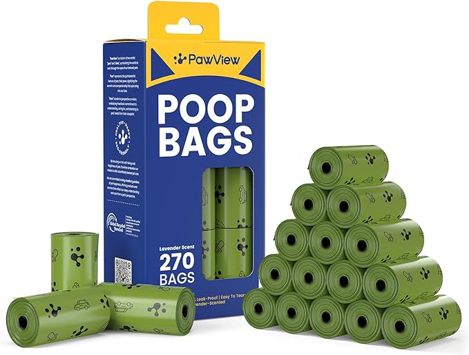 Dog poop bags rolls, Extra Thick & Leak-Proof Doggie Bags, Lavender Scented Pet Waste Bags Made from 70% Certified Recycled Plastic, Easy Tear & Open Poop Bags for Dog Walking, 18 Rolls (270 Counts）