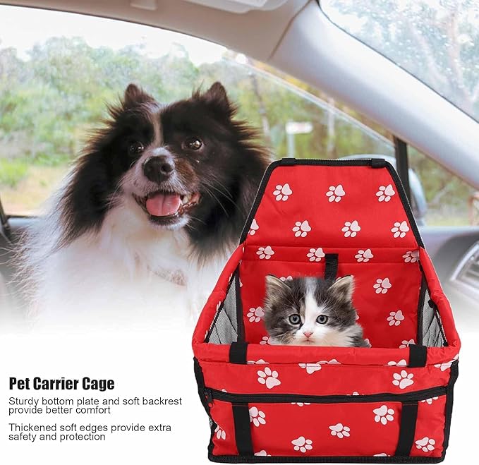 Small Dog Car Seats, Portable Puppy Dog Car Carrier, Folding Pet Car High Back Booster Seats with Adaptable Straps for Small Pets(44cm-Red)