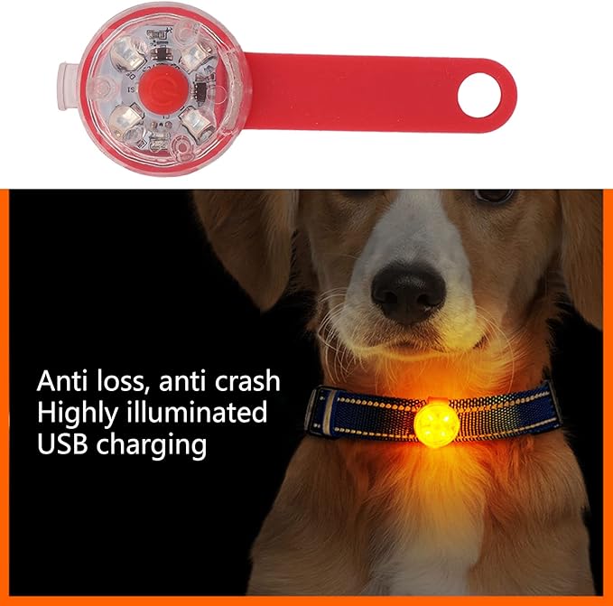 Dog Collar Light Pendant, Luminous Pendant USB Rechargeable LED Dog Light Pendant, IPX7 Waterproof 3 Light Modes Dog Collar Light for Pet Bag Bike (Red)