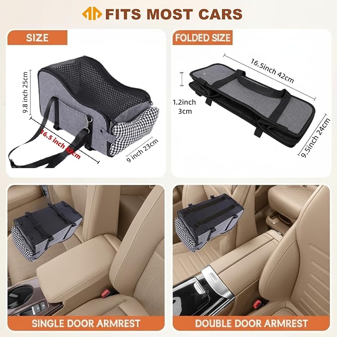 Center Console Dog Car Seat,Pet Puppy Car Seat,Middle Console Dog Armrest Booster Seat for Small Dogs;Cats (Gray)