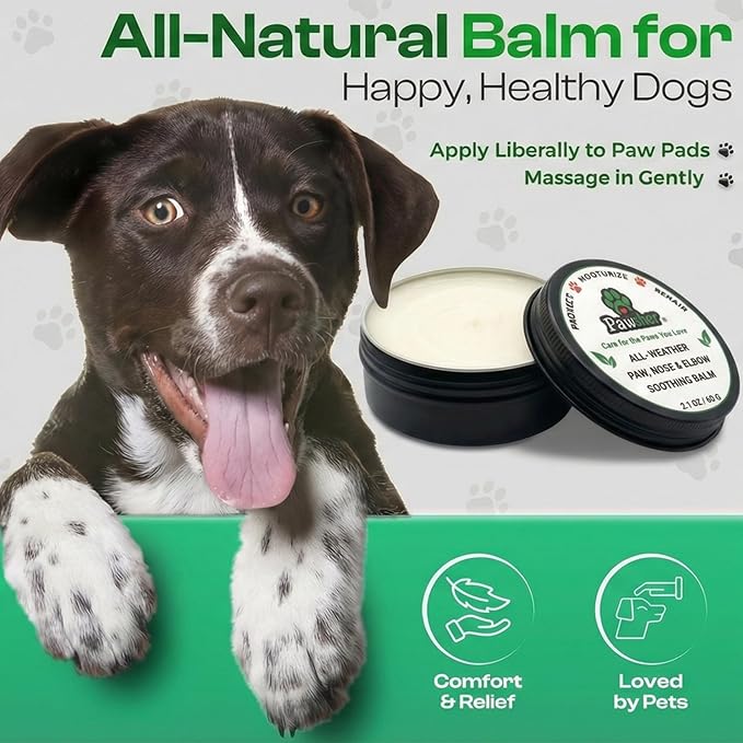 Dog Paw Balm – All-Weather Elbow, Paw & Nose Balm, Lick-Safe Natural Formula with Argan, Coconut & Olive Oils, Moisturizes & Protects Dry Paws - 2.1 oz