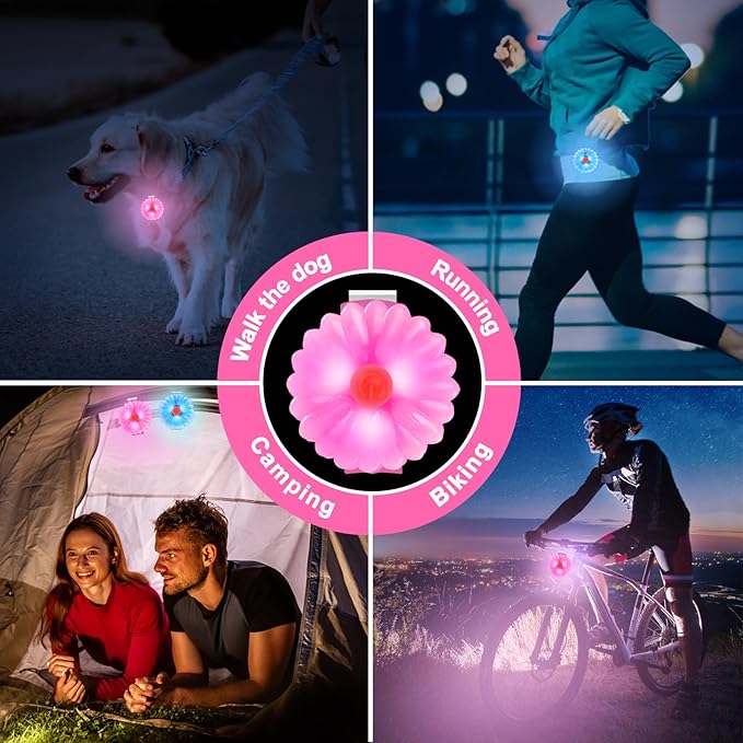 AHJ Dog Collar Light, 2 Pack Dog Safety Lights for Night Walking, USB-C Rechargeable Dog Light Clip-On LED for Kids' Backpacks, Dogs, Runners, Joggers, Cyclists, Camping & Hiking (Pink and Blue)