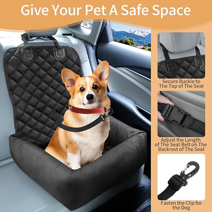 Car Seats for Small/Medium Dogs, Memory Foam Dog Booster up to 35 lbs, Travel Pet Car Seat Washable Dog Bed