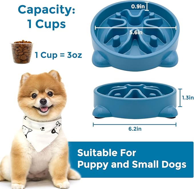 VANNON Slow Feeder Dog Bowls Non Slip Puppy Bowl Durable Dog Puzzle Feeder Bloat Stop Food Bowls for Puppy and Small Dogs, BPA Free, 1 Cup, Blue