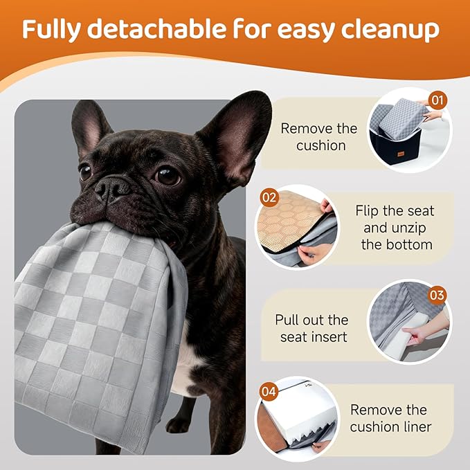 Dog Car Seat for Small Dogs, VibeBay Portable Booster Seat with Memory Foam, 2 Safety Belts, Removable Washable Cover, Storage Pocket & Anti-Anxiety Elevated Design for Medium Dogs Under 35 lbs