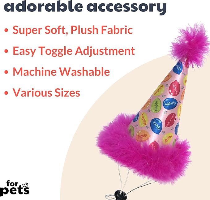 Huxley & Kent Pet Party Hat for Dogs & Cats - Fun Birthday Hat with SnugFit Adjustable Straps - Comfy Pet Costume Accessory for Parties, Gotcha Days & Celebrations - Pink, Large