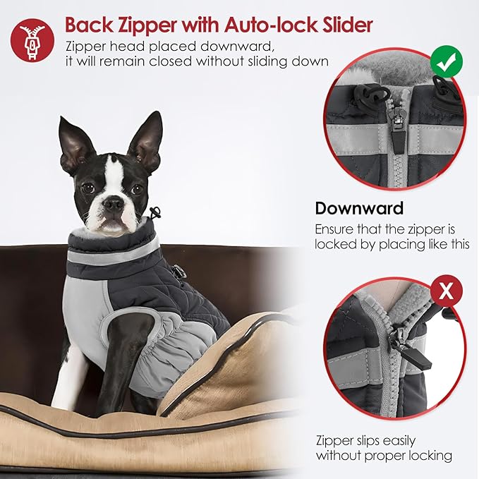 AOFITEE Dog Coat, Warm Dog Winter Coat, Reflective Cold Weather Dogs Puffer Jacket with Harness Built in, Waterproof Pet Fleece Vest Snowsuit for Small Medium Large Dogs, Grey L