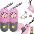 Dog Poop Waste Bags Holder with LED Flashlight|Cute Doggie Poo Bags Dispenser for Pet Leash|Trash Waste Bags Carrier with Potty Bags Clip Fastener LR44 Button Cells Included(2 Pack) (Pink)