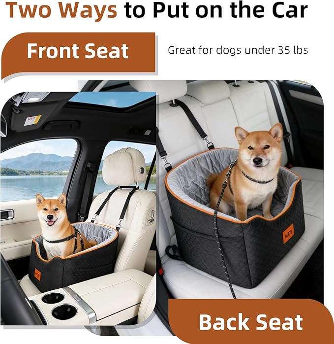 MCY Dog Car Seat for Small Dogs, Elevated Pet Car Seat, Travel Safety Pet Seat for Dogs up to 35 lbs, Memory Foam Booster Dog Seat with Washable Removable Cover, Storage Pockets, Black (Black-Gray)