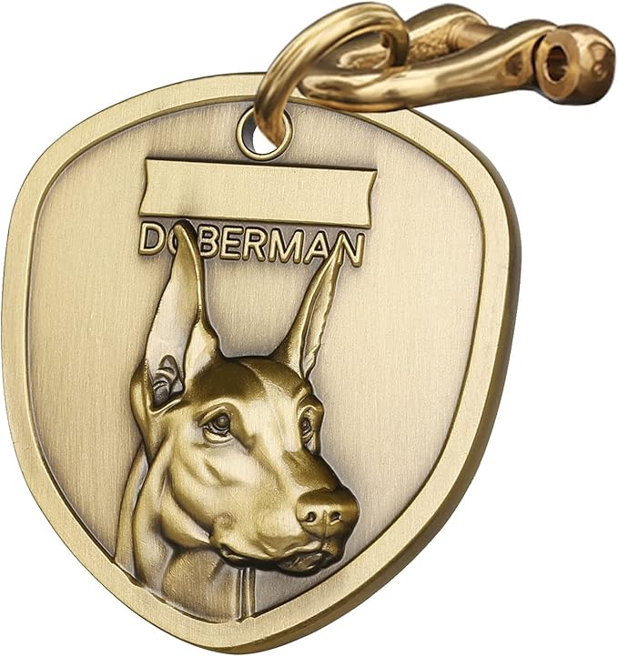 Vintage Pure Copper Personalized Dog Tags, Three-Dimensional Relief Pet Pattern, Custom Pet Tags (A05-Doberman)