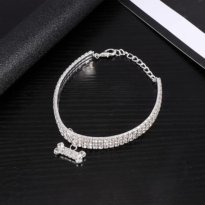 SUPVOX Rhinestone Pet Dog Collar Crystal Collar Adjustable Buckle White Large Size for Pets